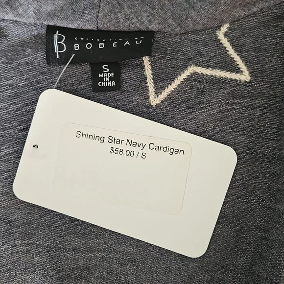 New NWT Bobeaua Navy Shining Star Open Front Cardigan - Picture 4 of 4
